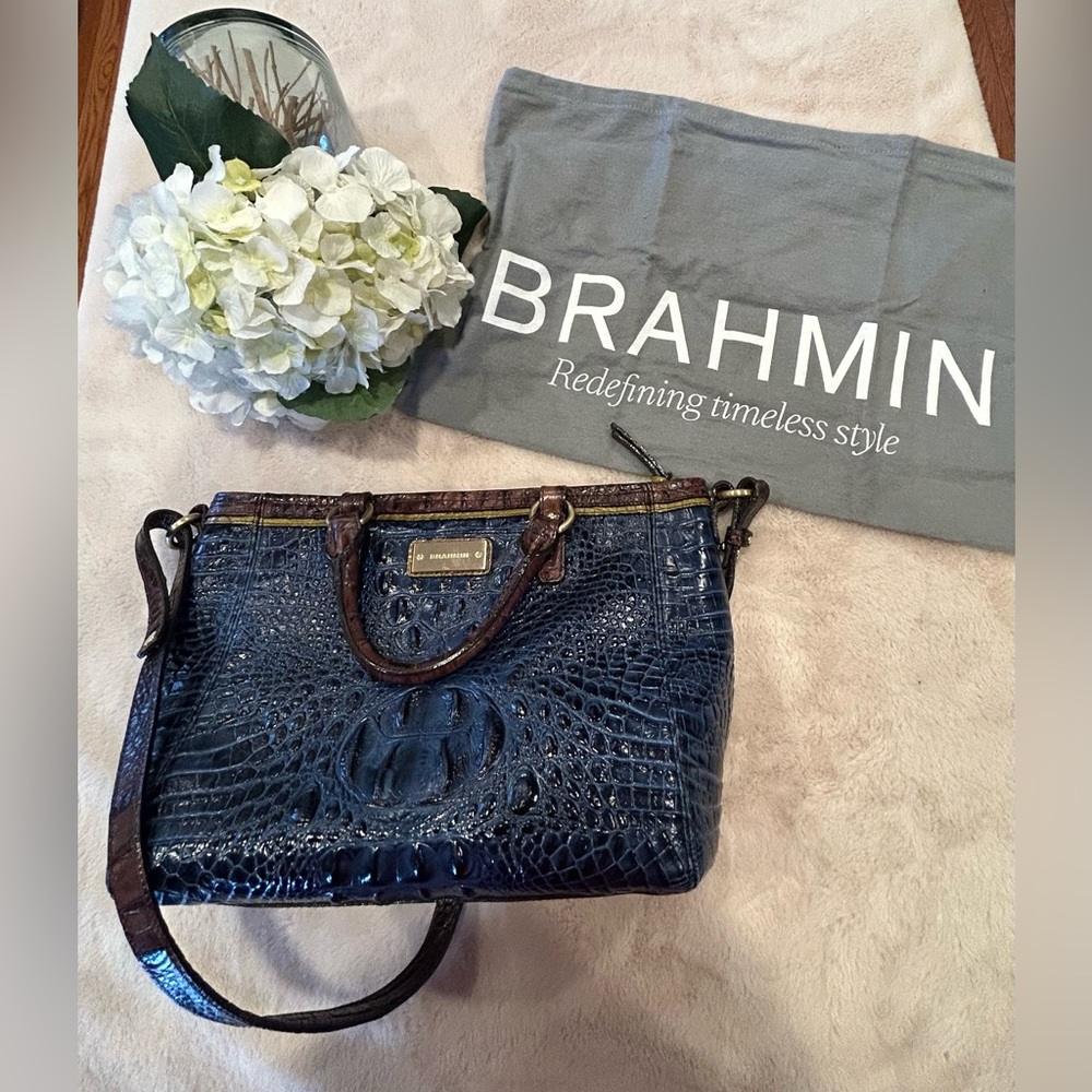 Brahmin Sedona Melbourne Alden Handbag Crossbody Blue Croc Purse